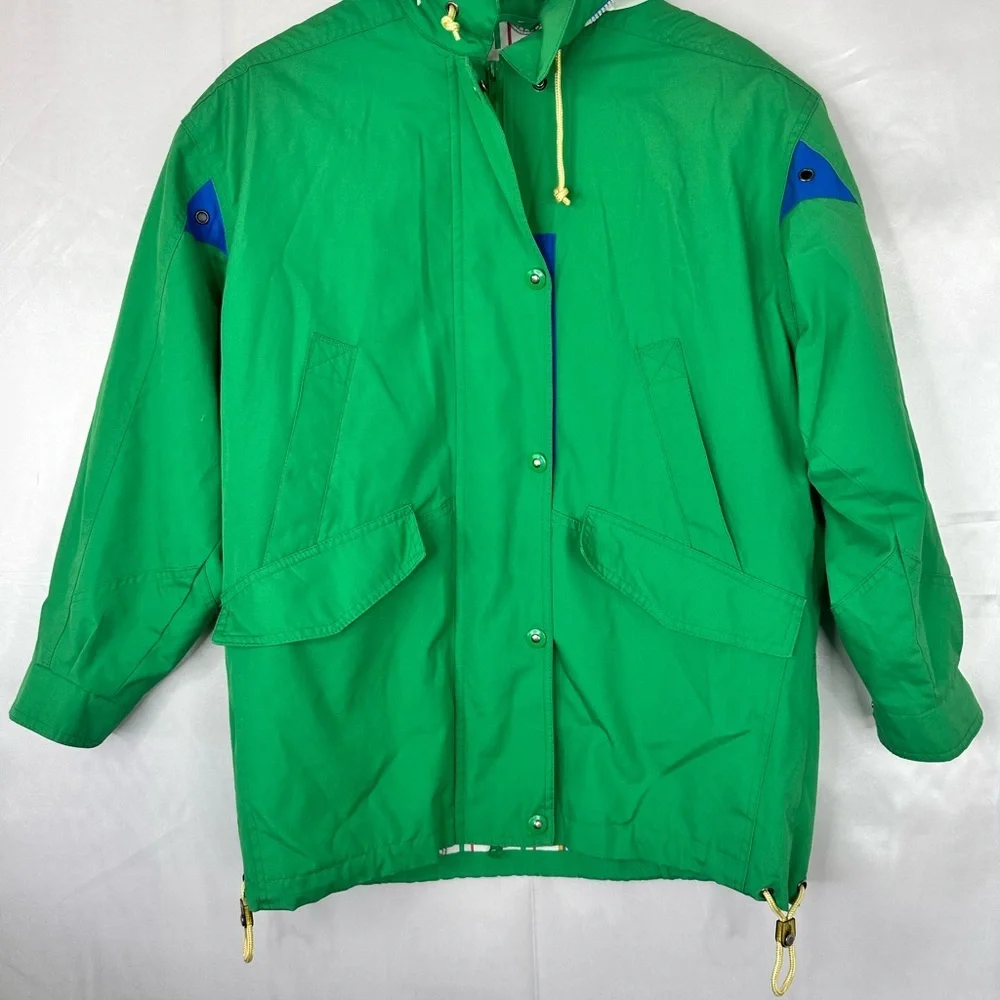 London Fog Green Blue Accent‎ Patterned Print inner w hidden hood size Small